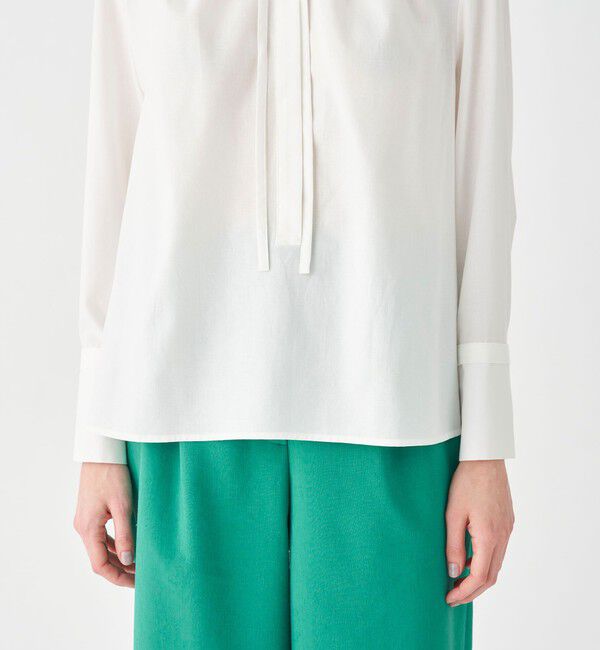 Ballsey「クリスタルコットン ギャザーVネックブラウス」|シャツ・ブラウス|