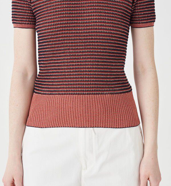 MACPHEE「コットンナイロンラメボーダー ハーフスリーブプルオーバー」|ニット・セーター|