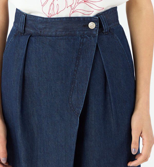 MACPHEE「コットンセルロースデニム アシンメトリータックパンツ」|デニム|