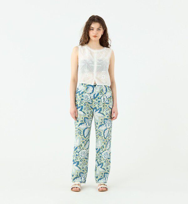 SOULEIADO「トリアセテートポリエステルリネンプリント タックテーパードパンツ」|その他|