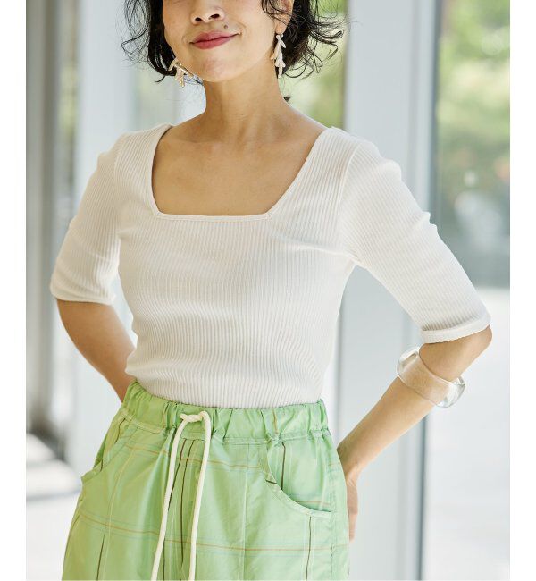 IENA LA BOUCLE「IENA LA BOUCLE リブスクエアネックカットソー」|Tシャツ・カットソー|ホワイト