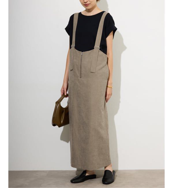 SLOBE IENA「アイラインフロントジップジャンパースカート」|ワンピース|カーキ