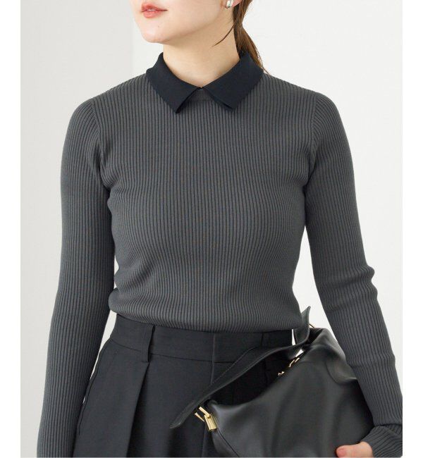 IENA「バイカラー 襟RIBホールガーメントプルオーバー」|ニット・セーター|