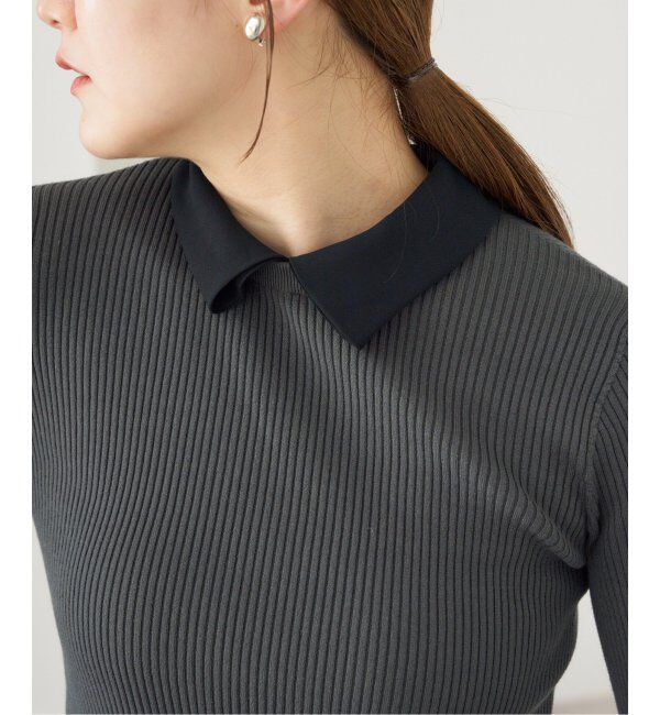 IENA「バイカラー 襟RIBホールガーメントプルオーバー」|ニット・セーター|