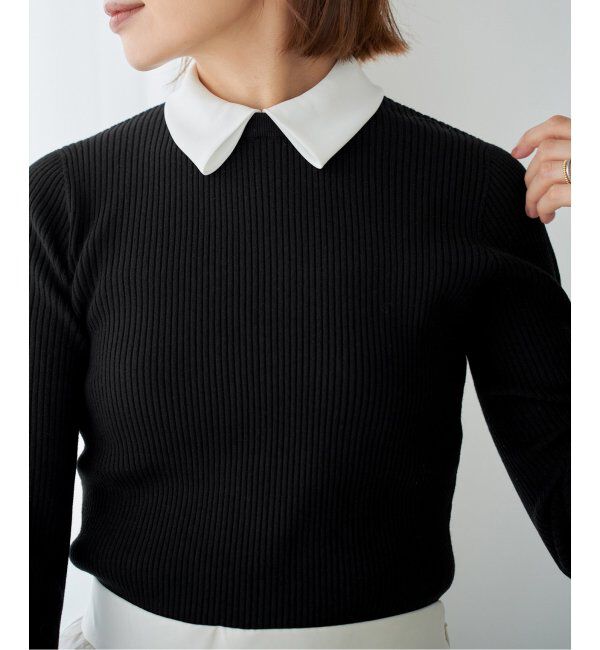 IENA「バイカラー 襟RIBホールガーメントプルオーバー」|ニット・セーター|