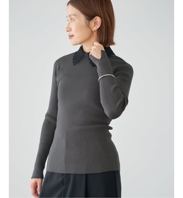 IENA「レース襟 RIBホールガーメントプルオーバー」|ニット・セーター|