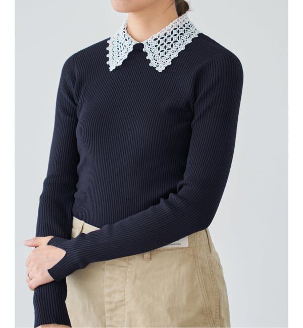 IENA「レース襟 RIBホールガーメントプルオーバー」|ニット・セーター|