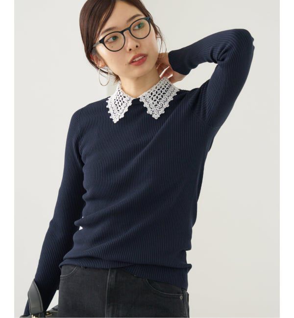 IENA「レース襟 RIBホールガーメントプルオーバー」|ニット・セーター|