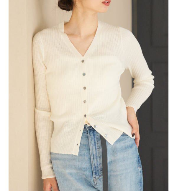 IENA「《追加》イタリア ヤーン RIB Vネックカーディガン」|カーディガン|ナチュラル