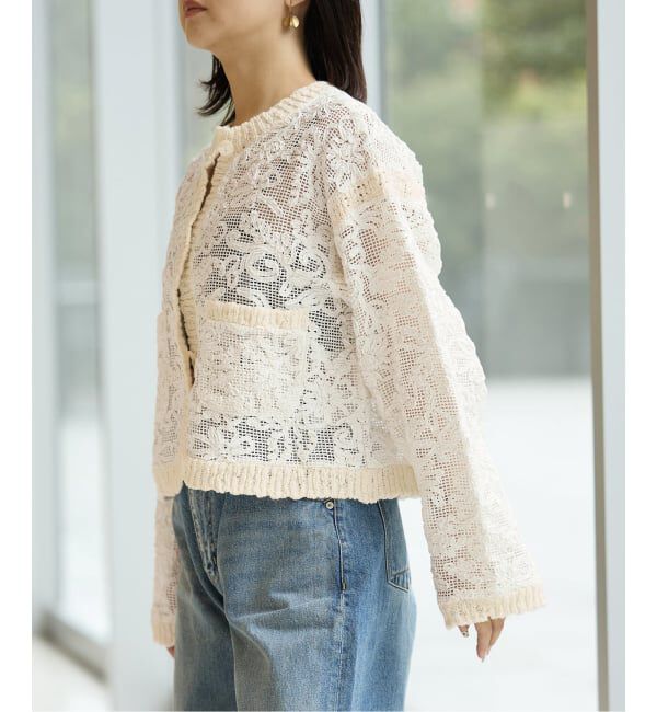 IENA LA BOUCLE「IENA LA BOUCLE レースコンビカーディガン」|カーディガン|