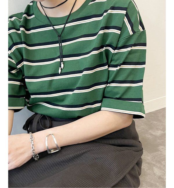 JOURNAL STANDARD「《追加3》汗ジミ防止ボーダービッグT」|Tシャツ・カットソー|グリーン A