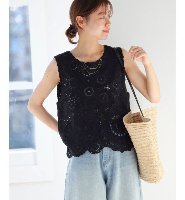 JOURNAL STANDARD relume「《WEB限定追加2》エンブロイダリークロシェノースリーブ」|ニット・セーター|ブラック