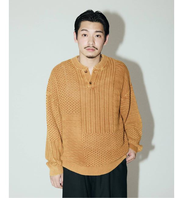 J.S.Homestead「J.S.Homestead / ストーン ウォッシュ ケーブル ヘンリーネック ニット」|ニット・セーター|