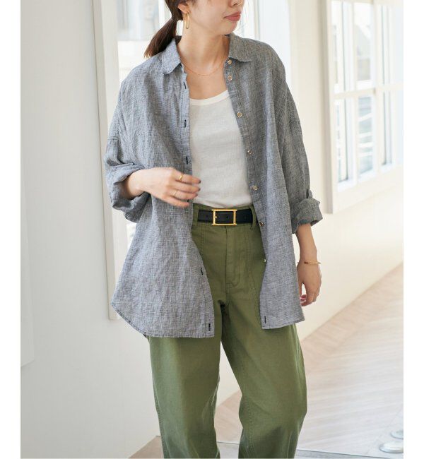 Spick and Span「《追加》80リネンカシュクールビッグシャツ」|シャツ・ブラウス|