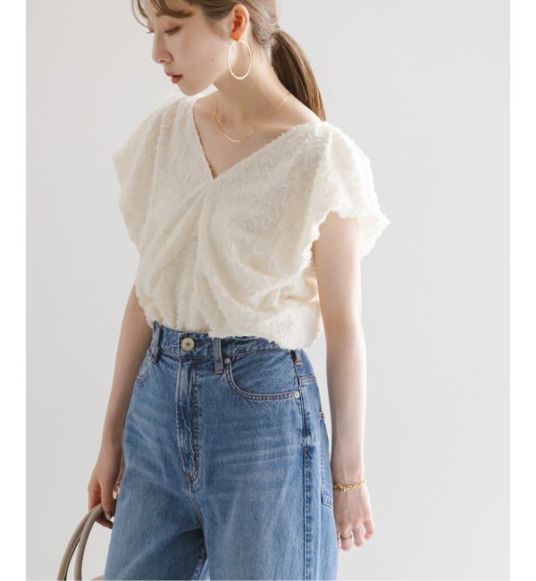 NOBLE「【洗える】レオパードジャガードデコルテVブラウス」|シャツ・ブラウス|