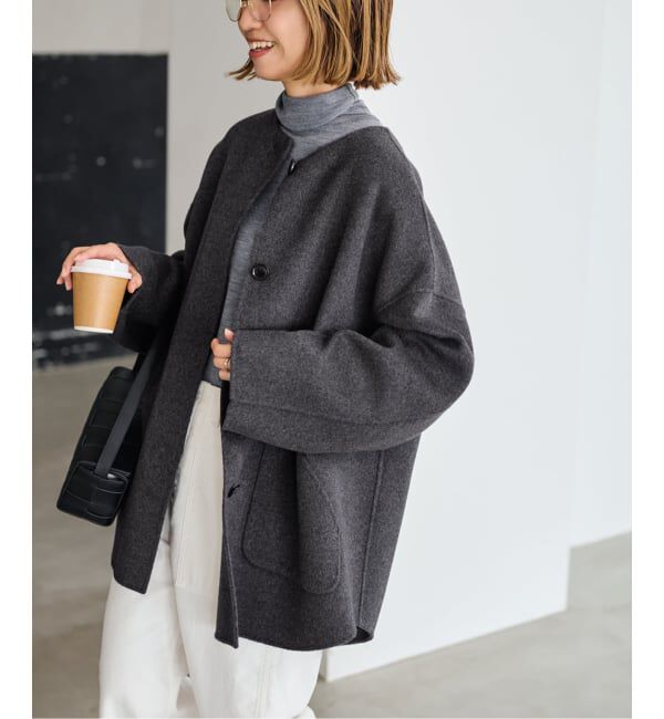 FRAMeWORK「≪WEB限定追加≫ハミルトンリバークルーネックコート」|ノーカラーコート|