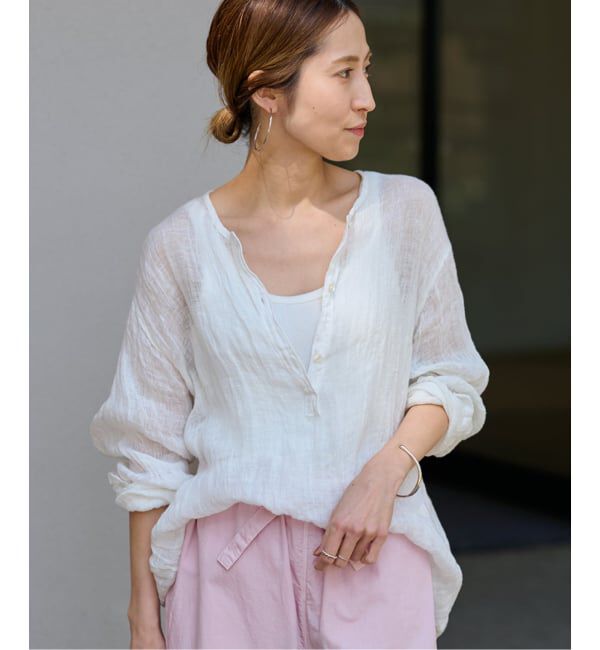 FRAMeWORK「≪追加≫LINENクレープヘンリーネックブラウス 2」|シャツ・ブラウス|