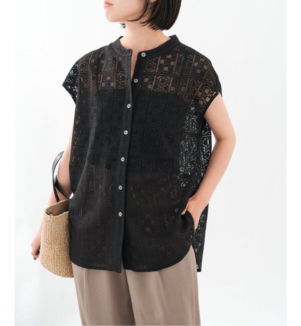 Spick and Span「《WEB限定 / 追加3》PEレースフレンチスリーブシャツ」|シャツ・ブラウス|
