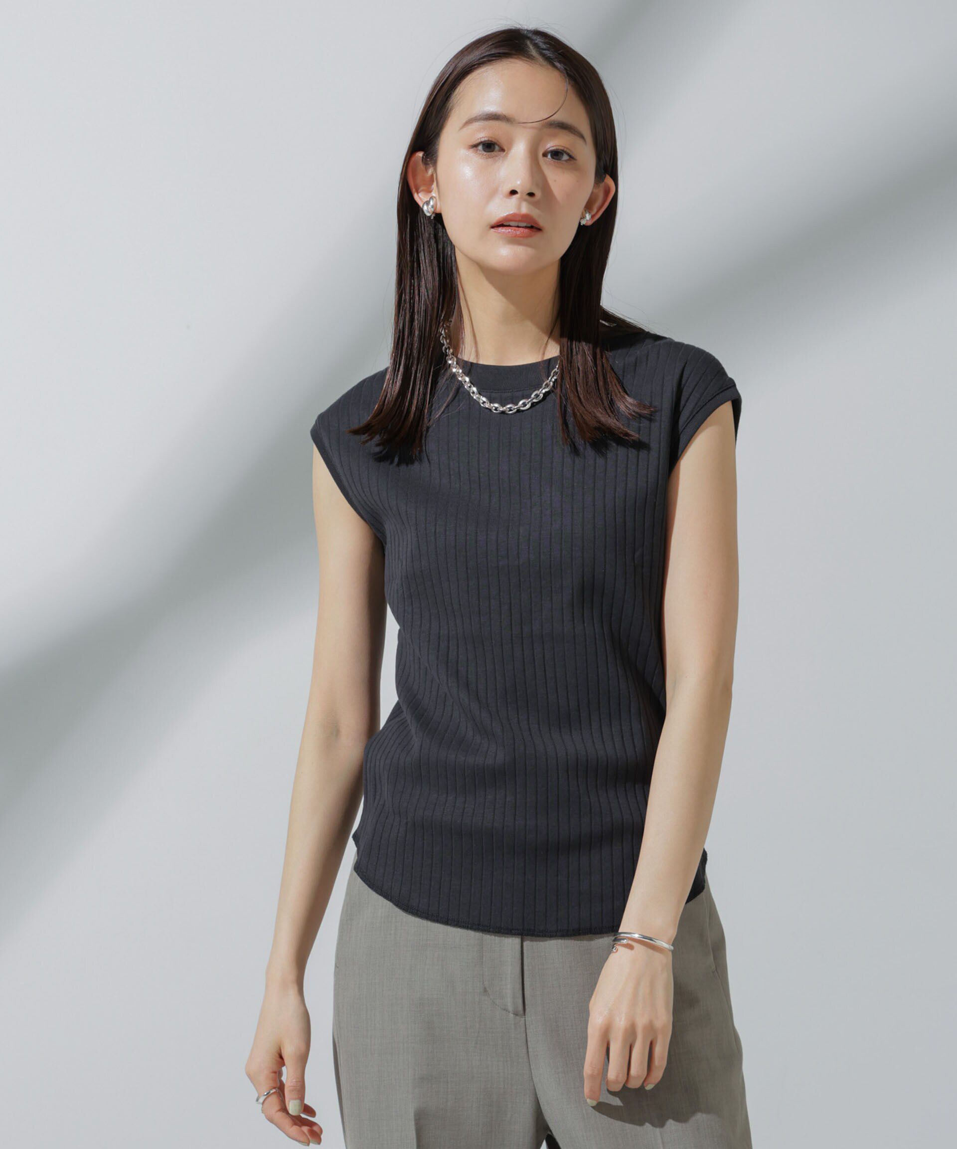 nano･universe「Anti Soaked(R) 汗染み防止 リブノースリーブTシャツ」|Tシャツ・カットソー|