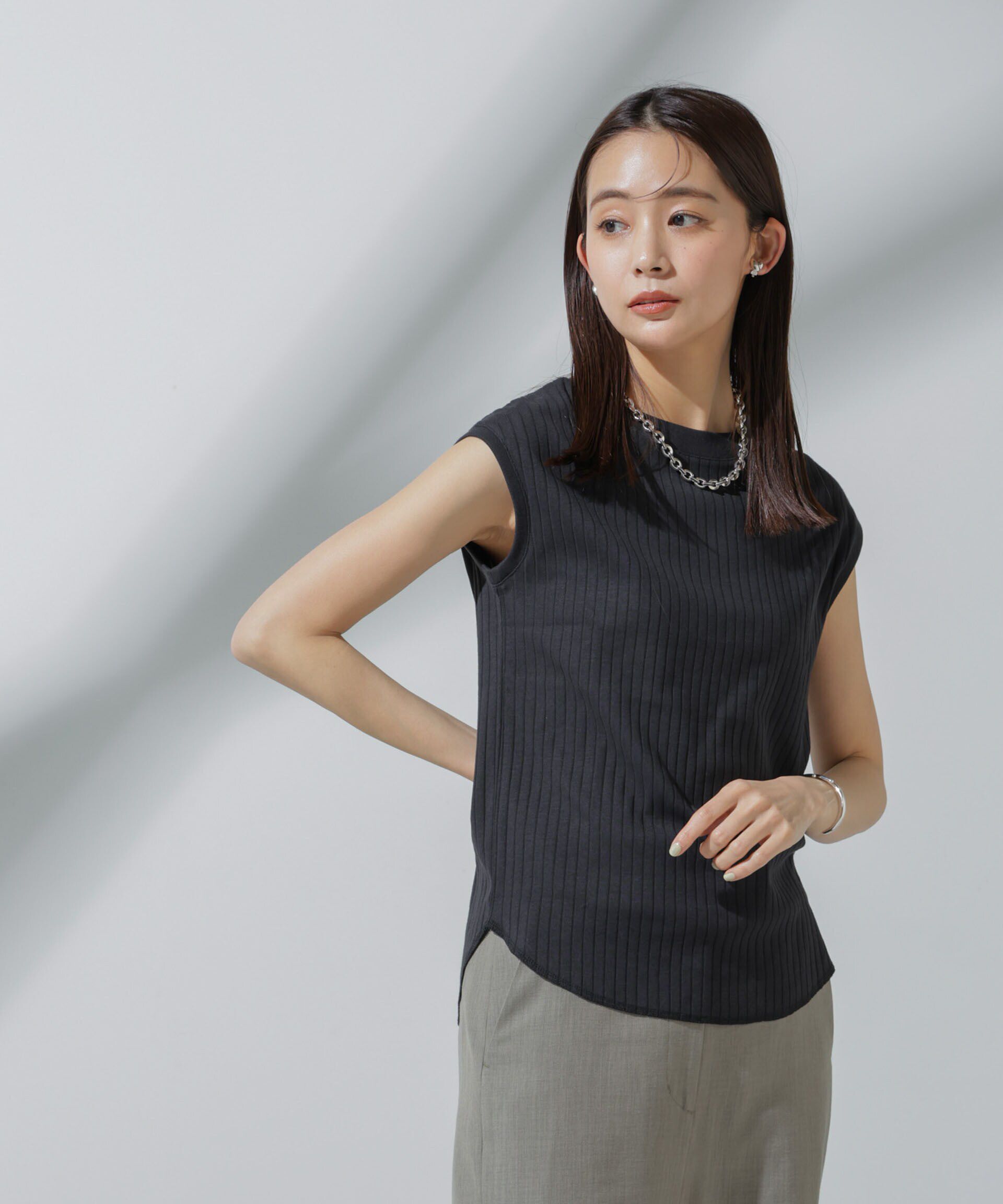 nano･universe「Anti Soaked(R) 汗染み防止 リブノースリーブTシャツ」|Tシャツ・カットソー|