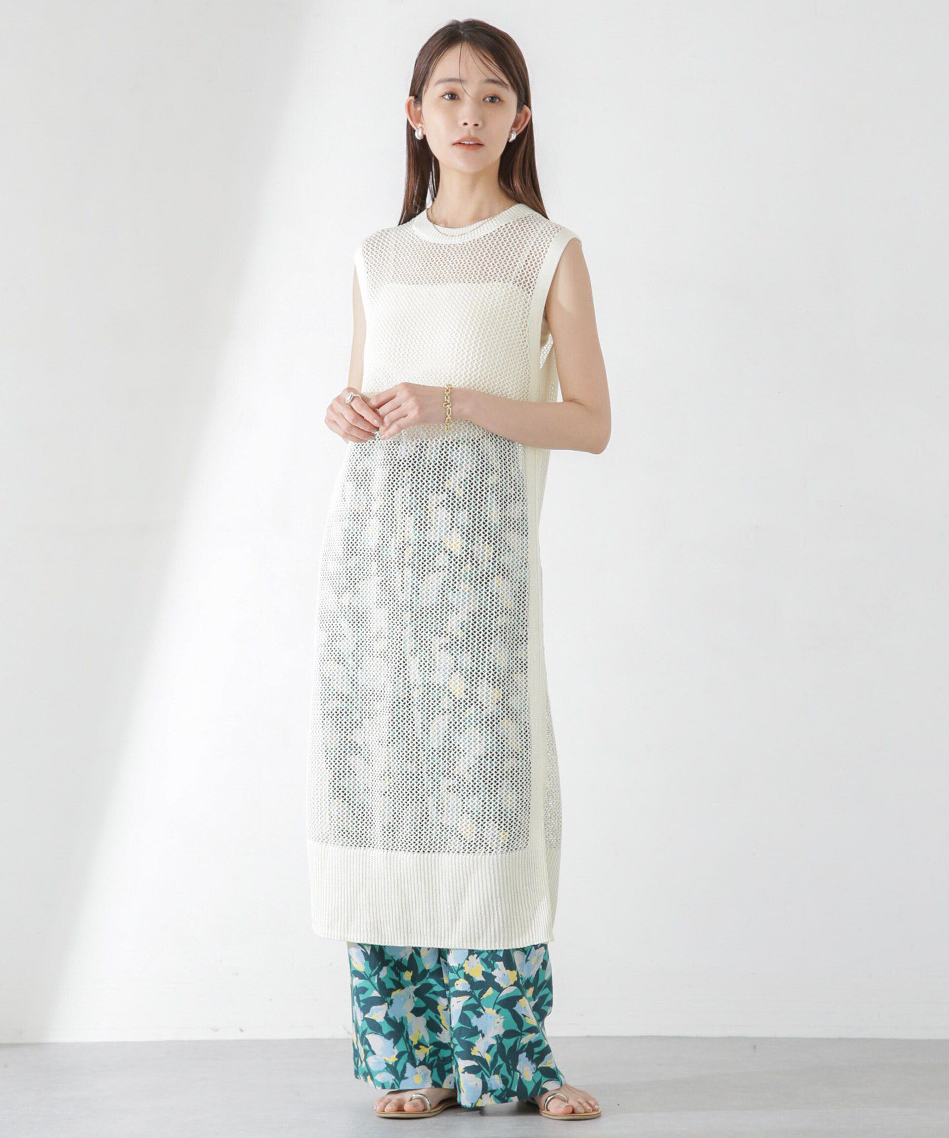 nano･universe「メッシュ編みノースリーブニットワンピース」|ワンピース|