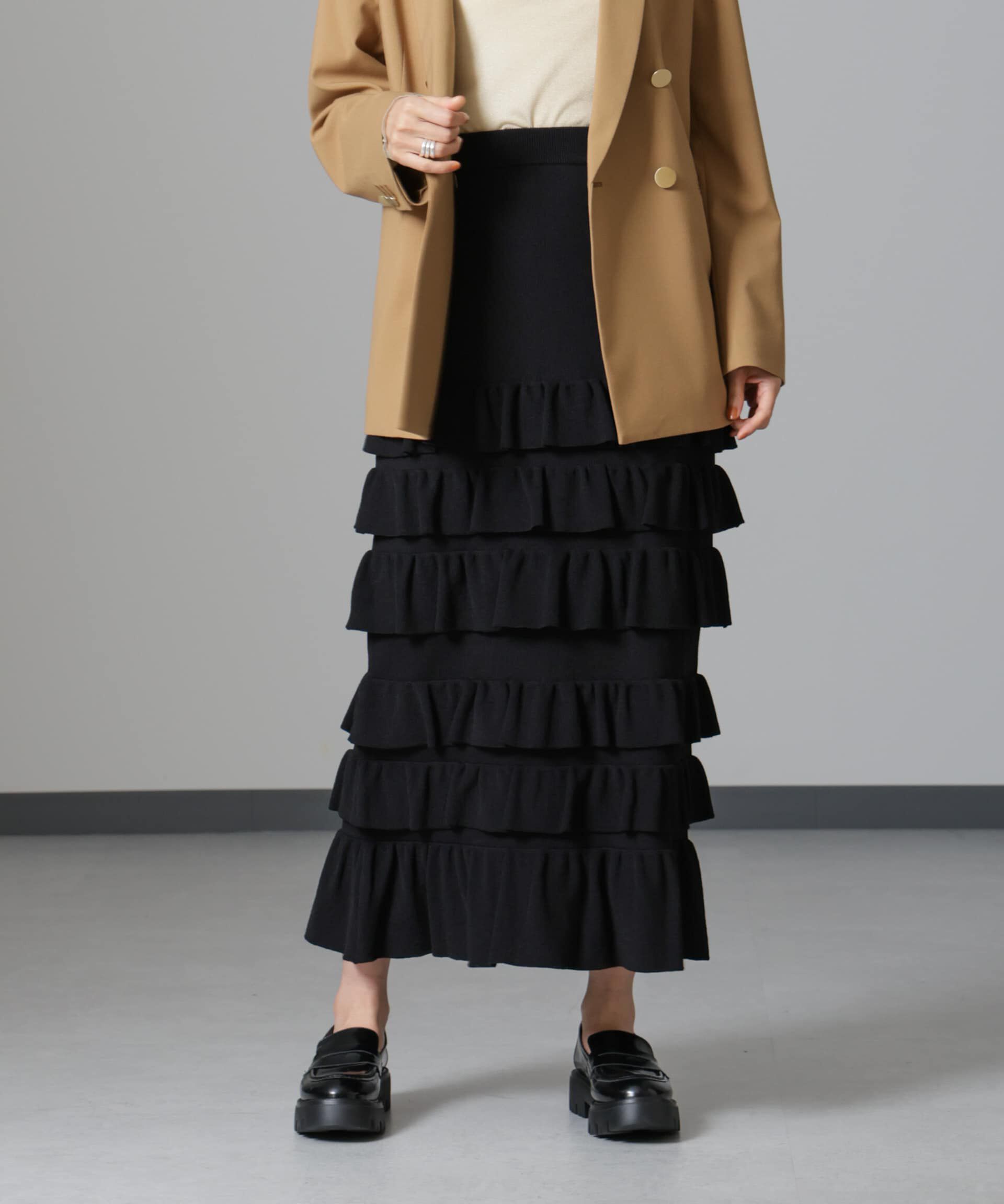 nano･universe「フリルニットスカート」|スカート|ブラック