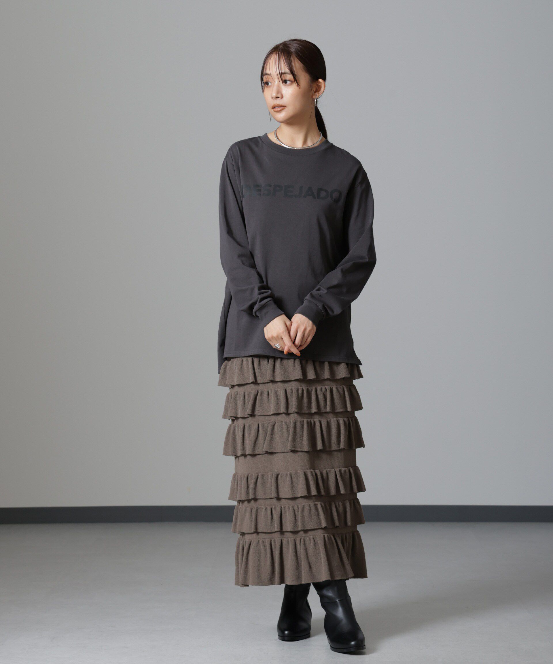 nano･universe「フリルニットスカート」|スカート|カーキグレー5