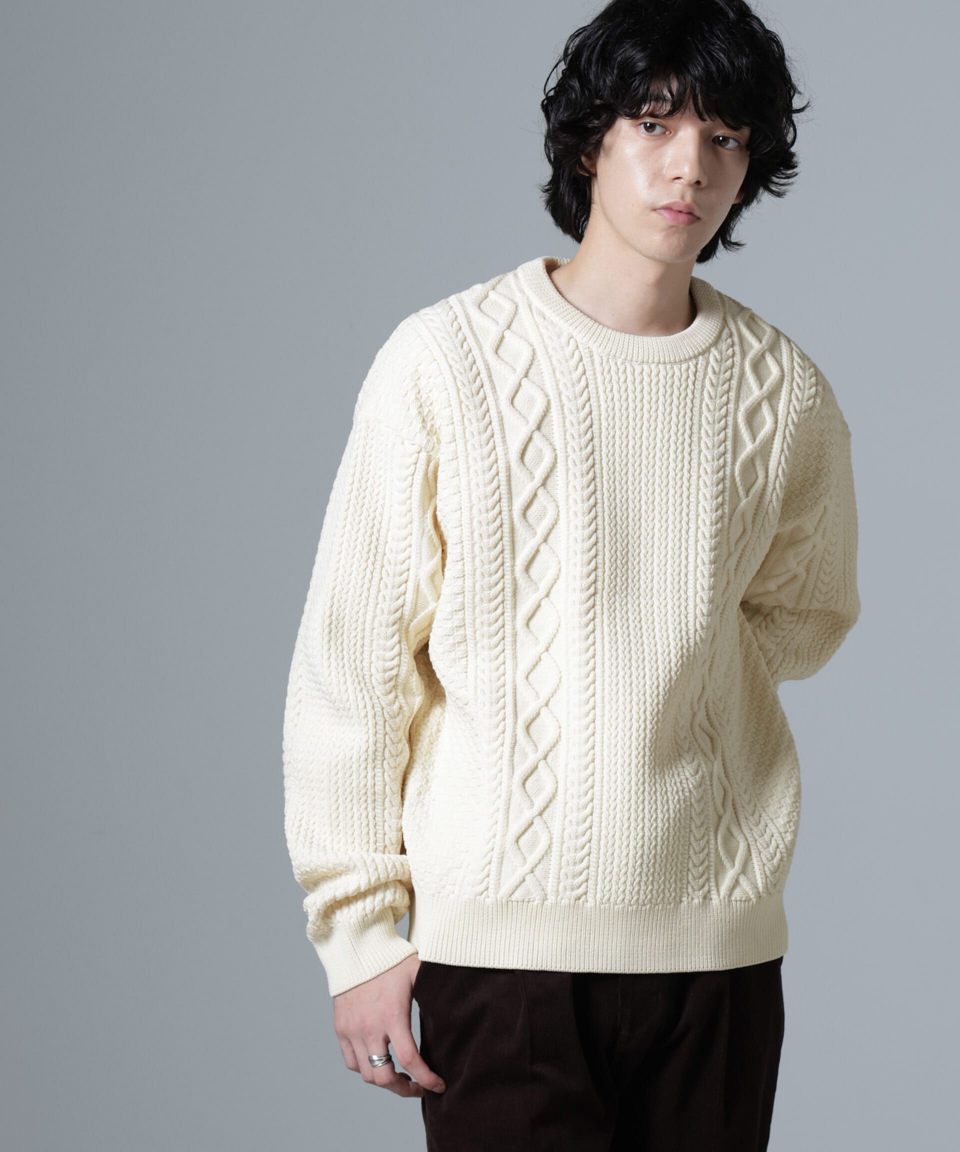 nano･universe「スポンディッシュケーブルニット」|ニット・セーター|