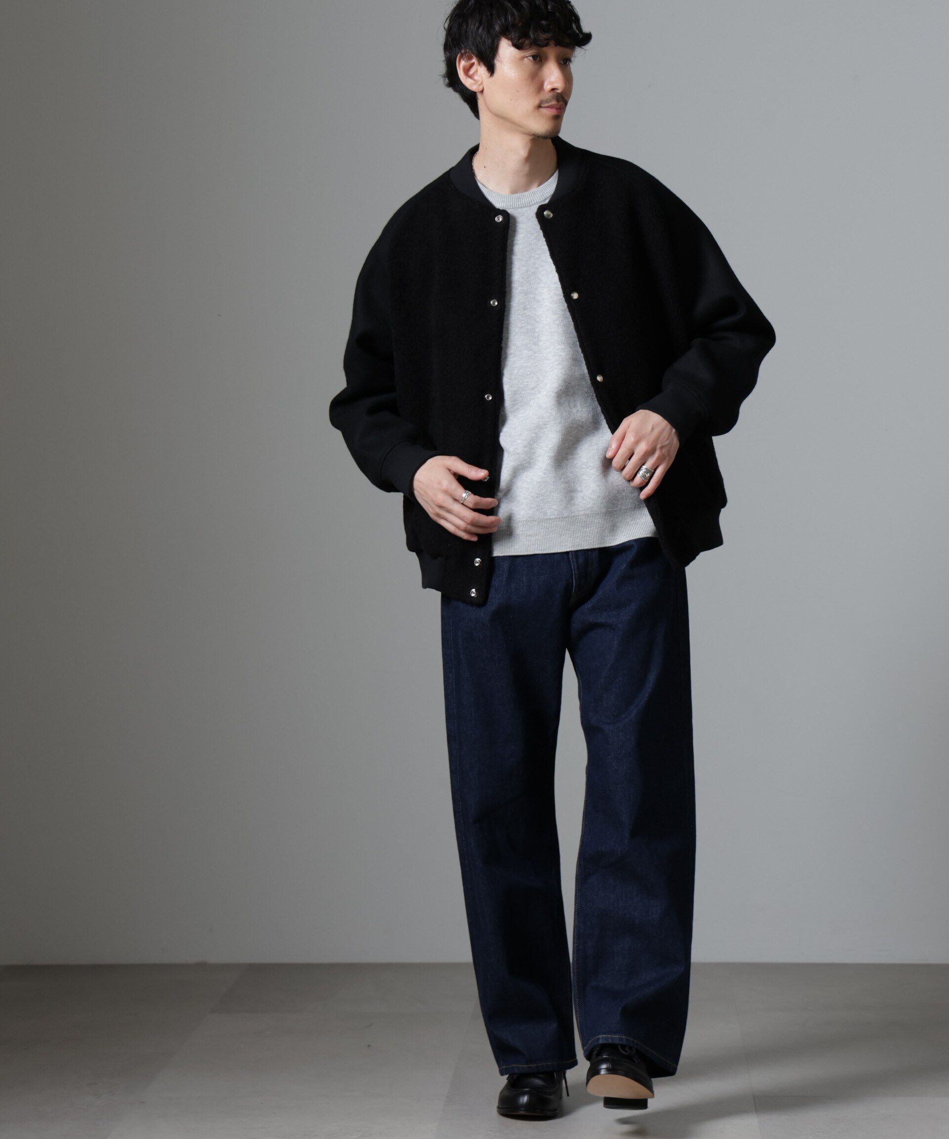 nano･universe「ブークレーパネルバーシティージャケット」|ブルゾン・スタジャン|