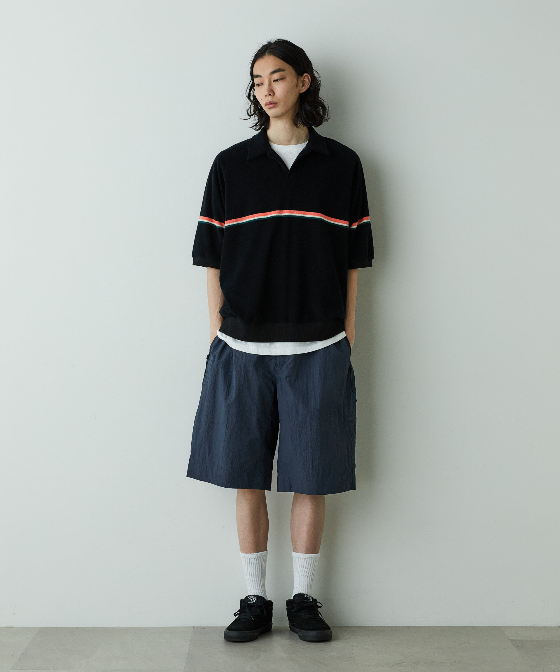 nano･universe「「HOTEL PALACE」オテルパラス　アンフィビアスルーズシルエットショーツ」|チノ|ネイビー