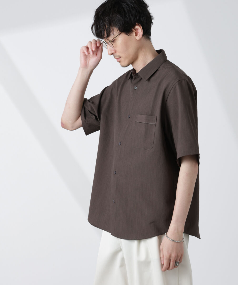 nano･universe「セオアルファシャツ 半袖（セットアップ可）」|シャツ・ブラウス|ブラウン