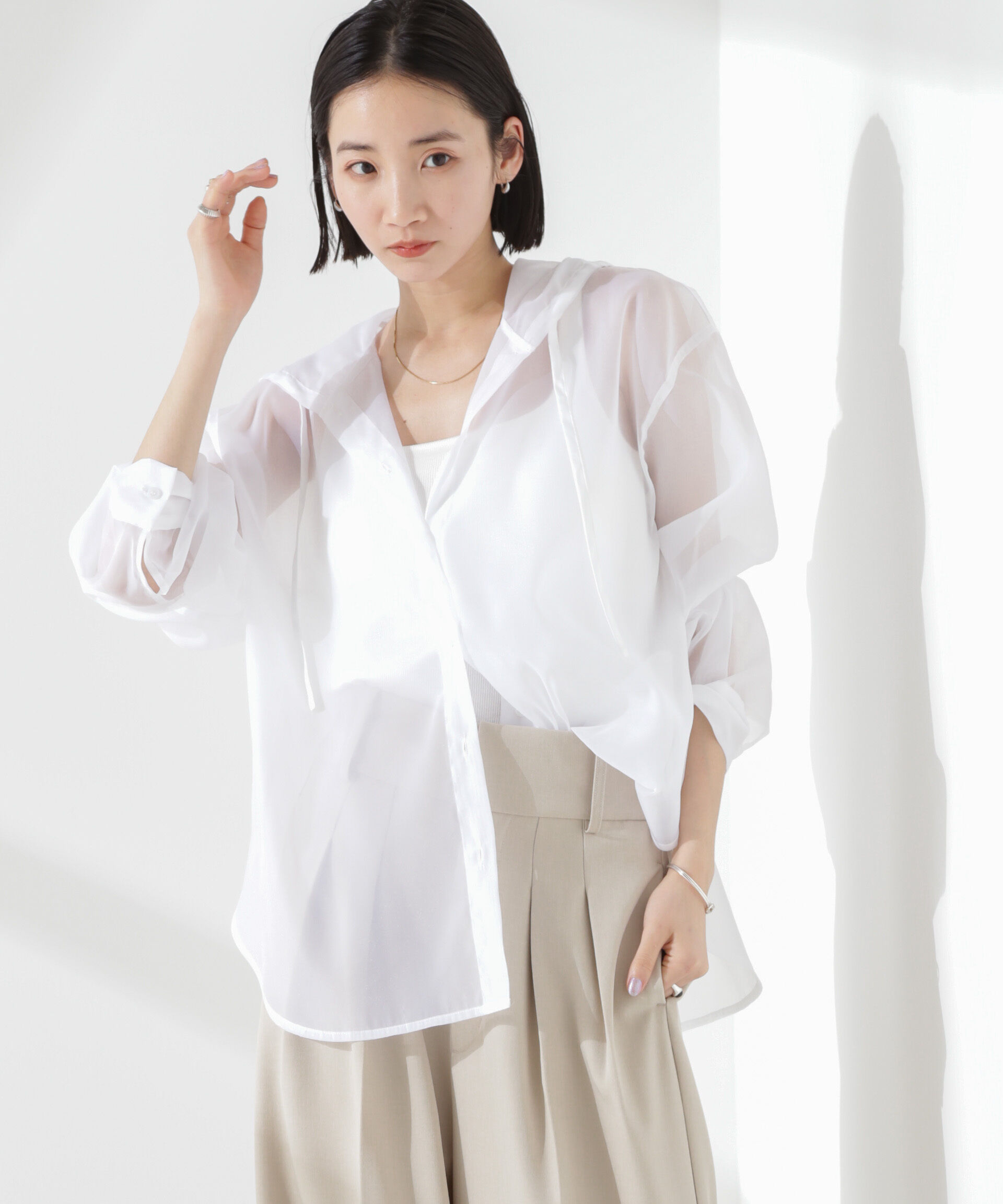 nano･universe「シアーフードシャツ」|シャツ・ブラウス|