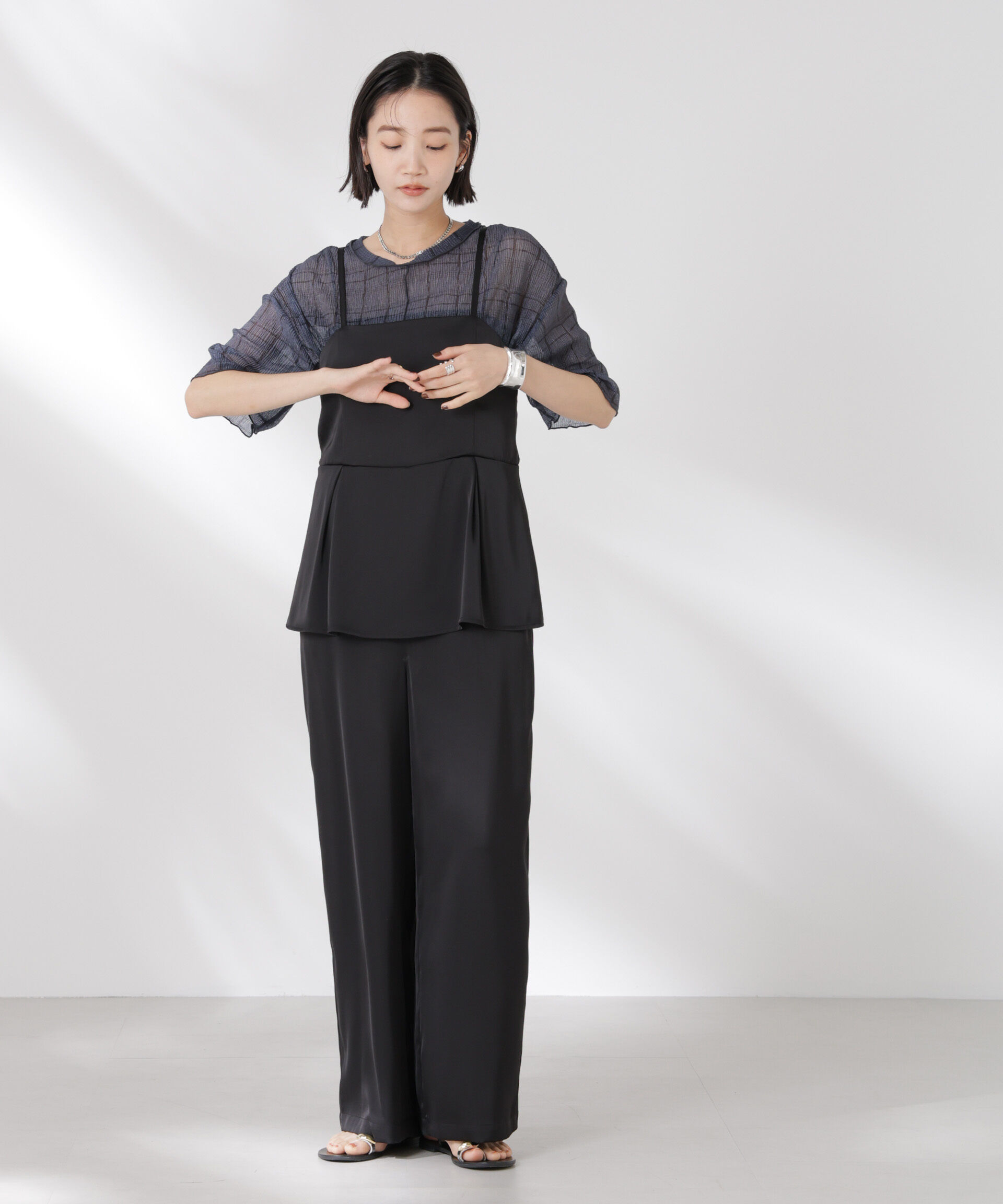 nano･universe「ペムラムディティールサテンキャミソールオールインワン」|ワンピース|