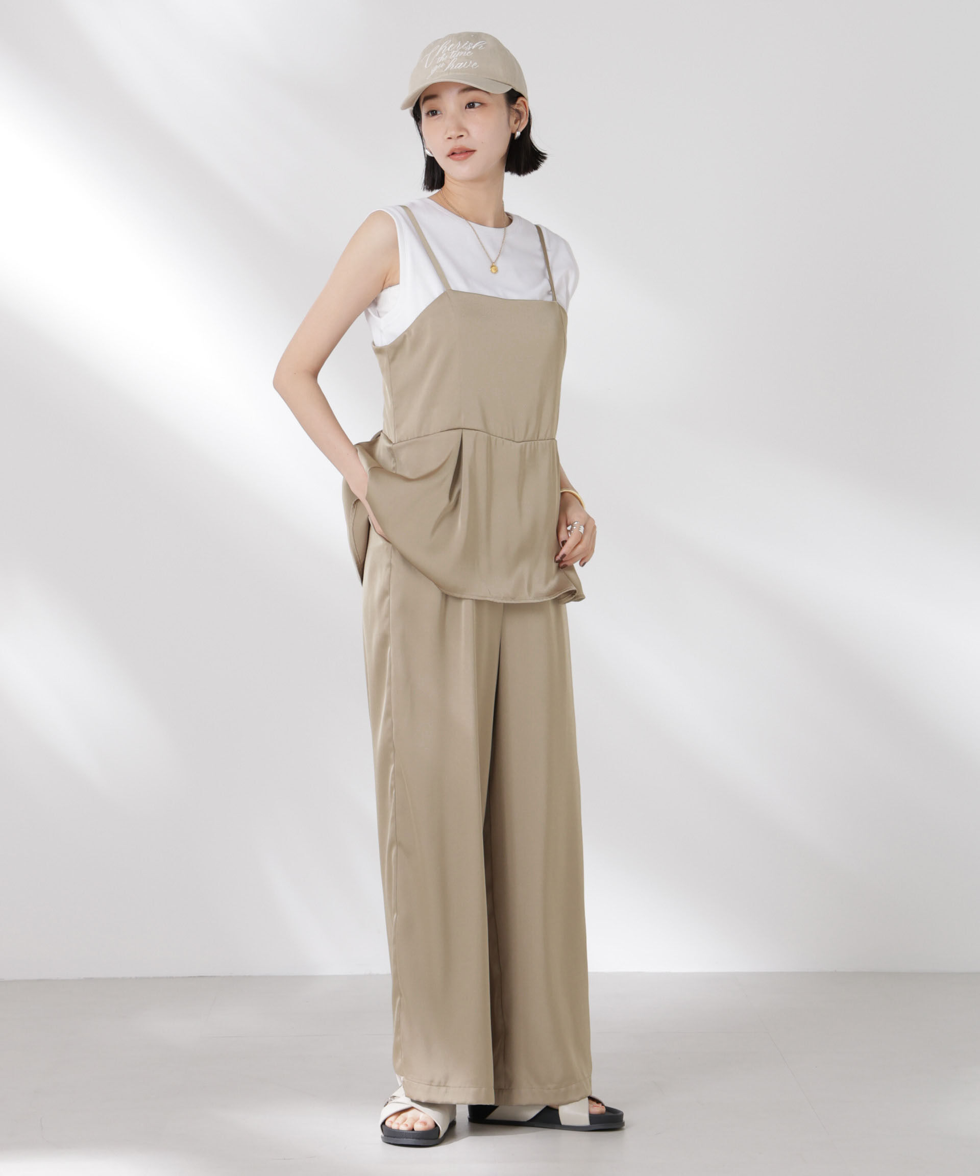 nano･universe「ペムラムディティールサテンキャミソールオールインワン」|ワンピース|