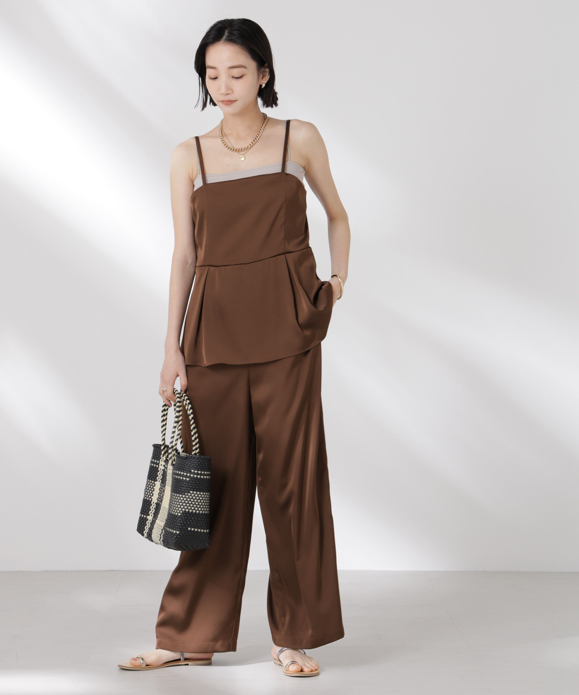 nano･universe「ペムラムディティールサテンキャミソールオールインワン」|ワンピース|