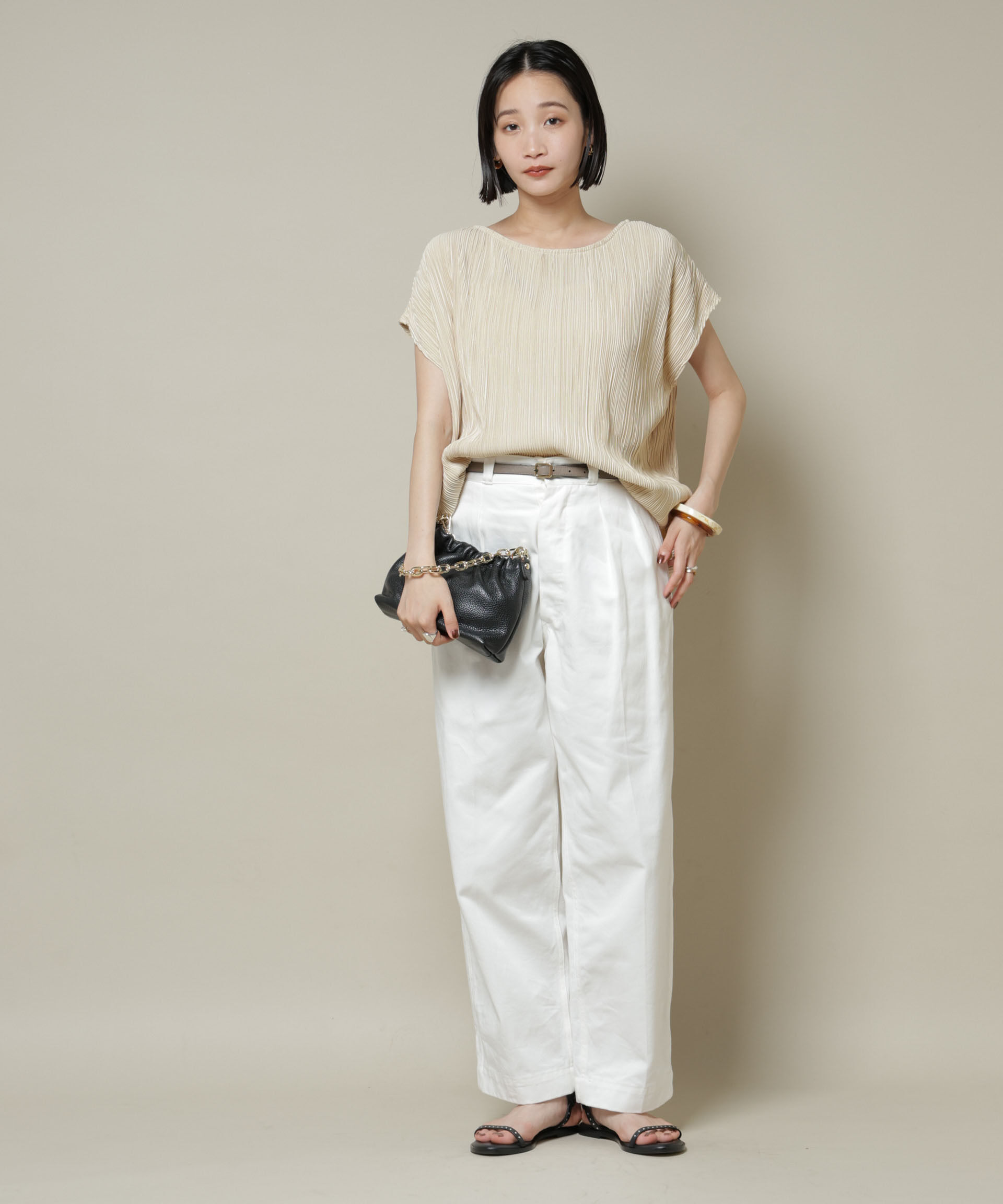 nano･universe「ランダムプリーツカットフレンチスリーブトップス(セットアップ可)」|Tシャツ・カットソー|