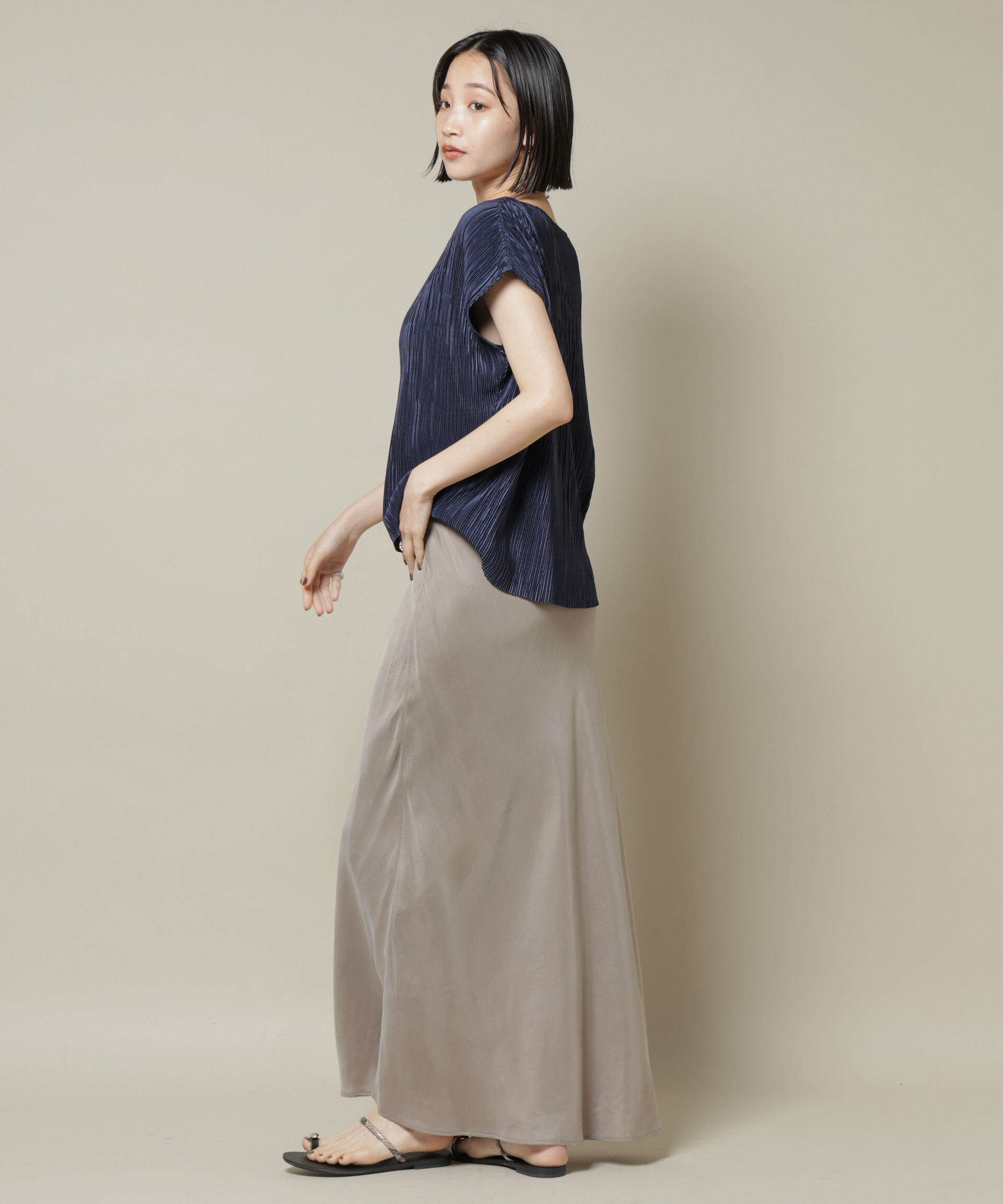 nano･universe「ランダムプリーツカットフレンチスリーブトップス(セットアップ可)」|Tシャツ・カットソー|