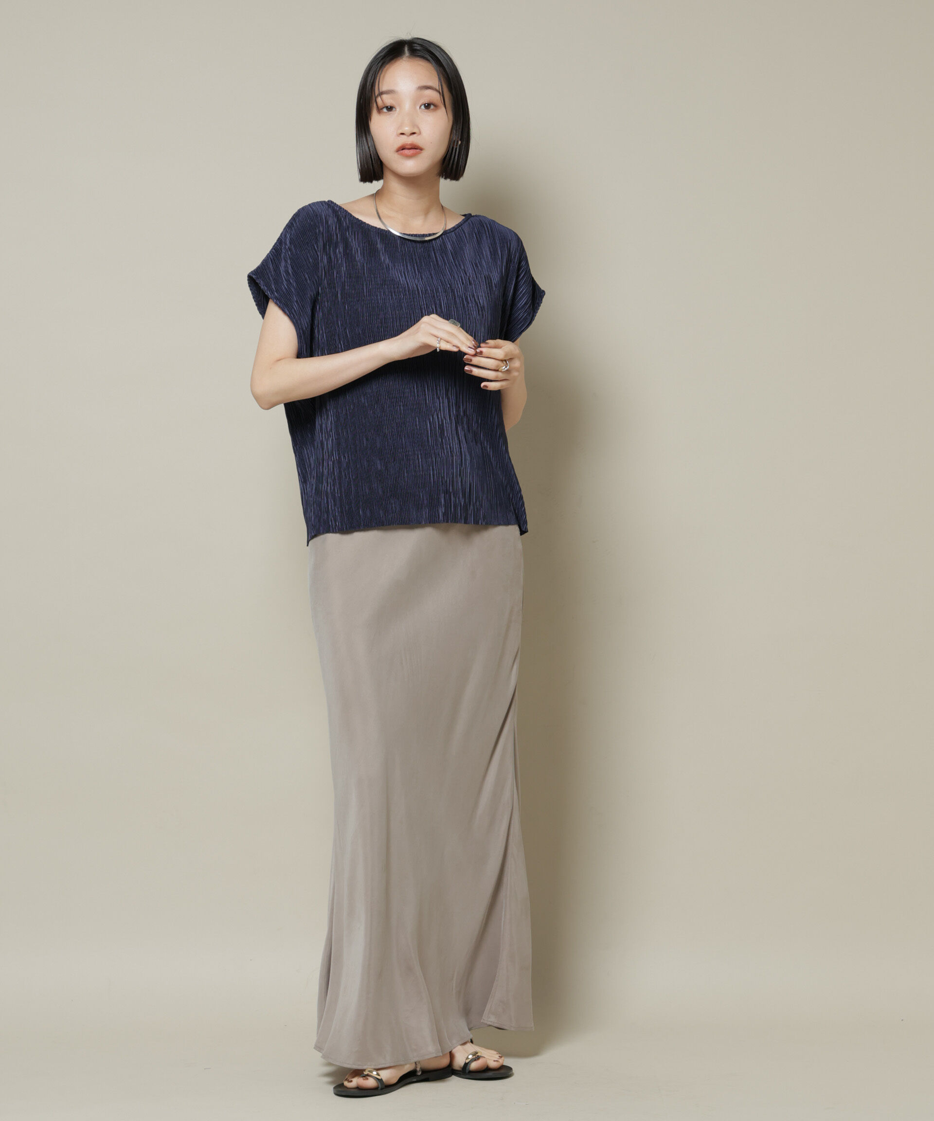 nano･universe「ランダムプリーツカットフレンチスリーブトップス(セットアップ可)」|Tシャツ・カットソー|