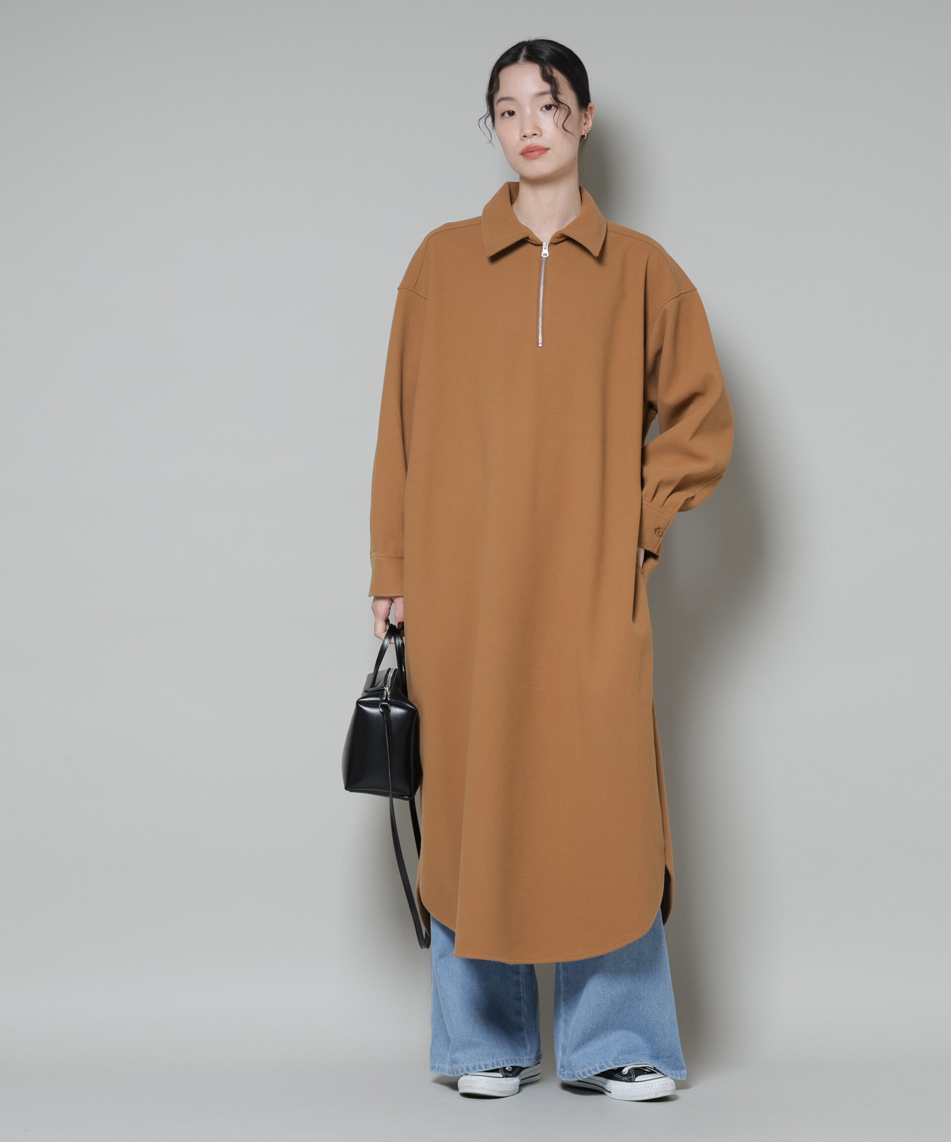 nano･universe「ソフトメルトンジャージーハーフジップワンピース」|ワンピース|キャメル4