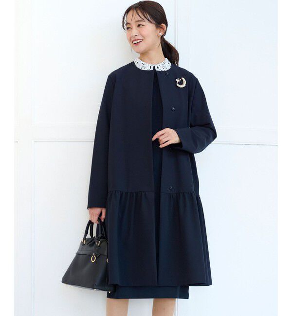 組曲「【KUMIKYOKU NAVY】ダブルクロスストレッチ ノーカラーコート」|ノーカラージャケット|