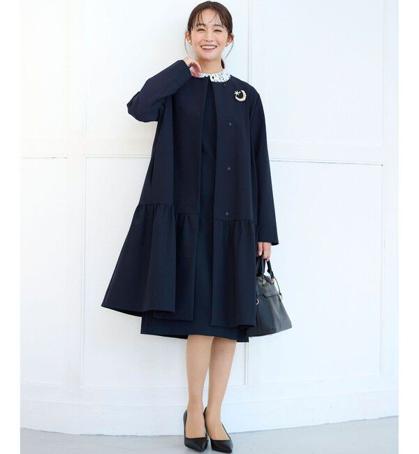 組曲「【KUMIKYOKU NAVY】ダブルクロスストレッチ ノーカラーコート」|ノーカラージャケット|