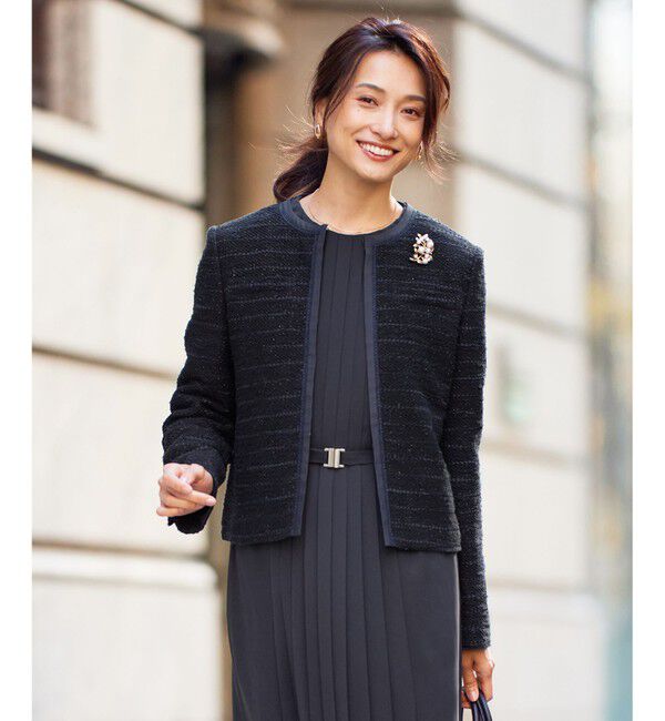 自由区「カラミツイードノーカラー ジャケット」|ノーカラージャケット|ネイビー系