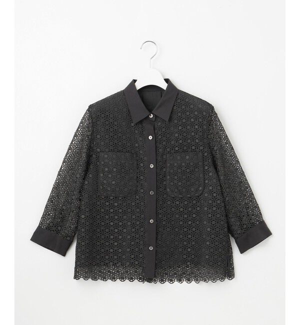 自由区「【SHIHOさん着用・洗える】ジオメトリックフラワーレースクロップド丈シャツ ブラウス」|シャツ・ブラウス|