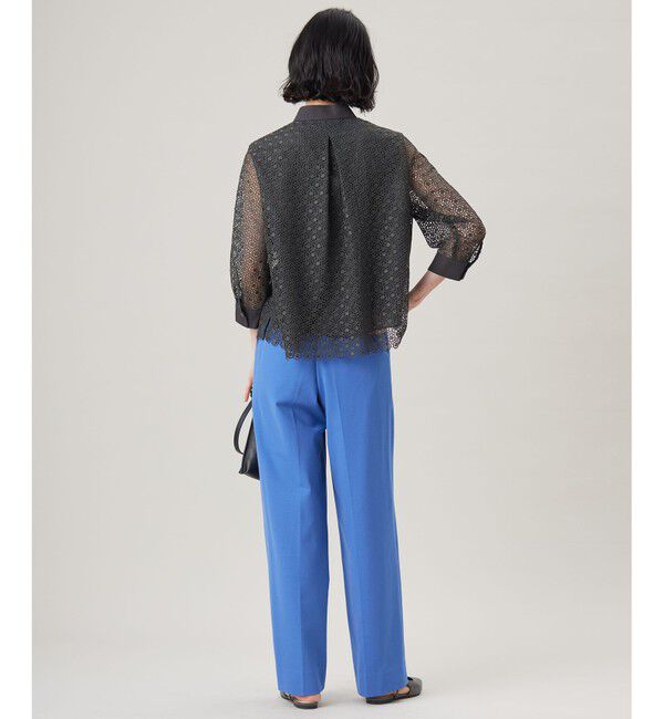 自由区「【SHIHOさん着用・洗える】ジオメトリックフラワーレースクロップド丈シャツ ブラウス」|シャツ・ブラウス|