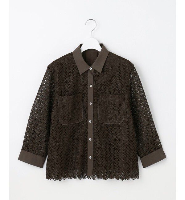 自由区「【SHIHOさん着用・洗える】ジオメトリックフラワーレースクロップド丈シャツ ブラウス」|シャツ・ブラウス|[新色]ﾀﾞｰｸ