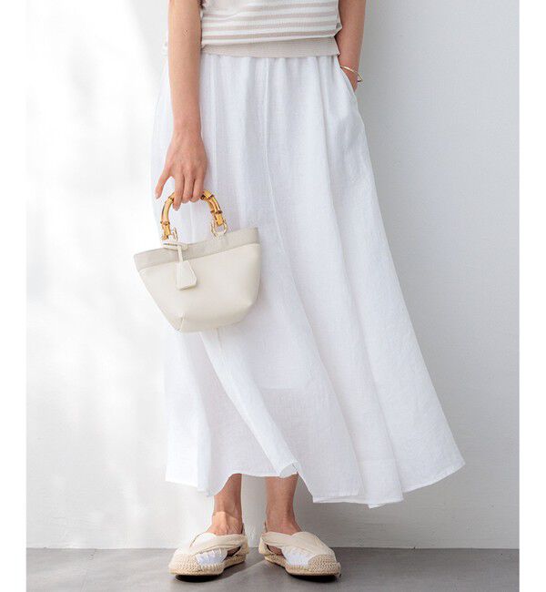 23区「【洗える】LIBECOリネン フレアスカート」|スカート|ホワイト系