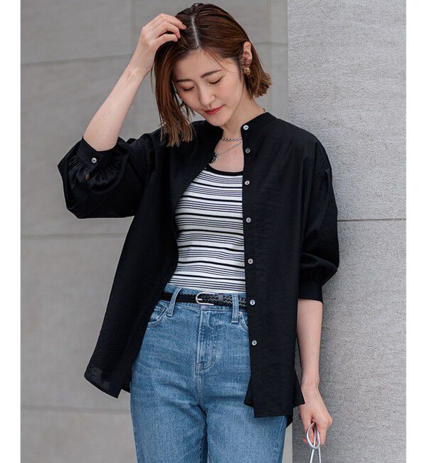 23区「【一部店舗限定】シアー リネン ミックス シャツ」|シャツ・ブラウス|ブラック系