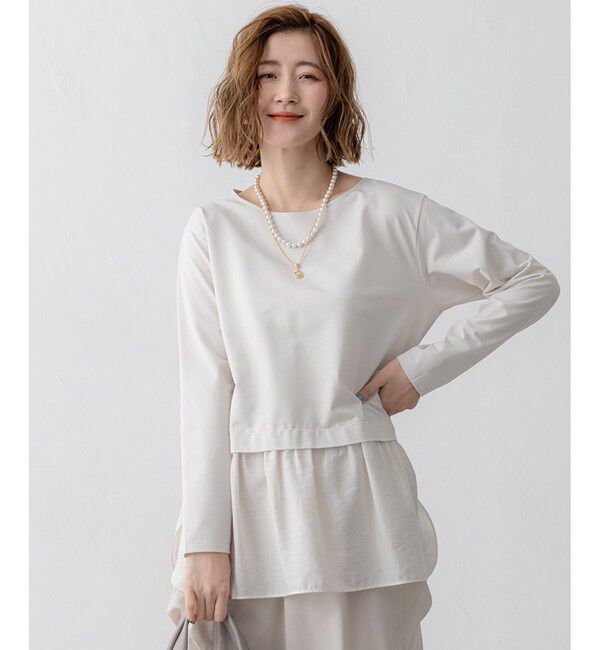 23区「【洗える】シアータフタ コンビ カットソー」|Tシャツ・カットソー|ベージュ系