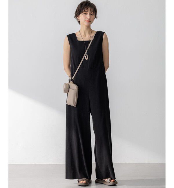 23区「【洗える】リネンレーヨンストレッチ スクエアネック オールインワン」|オールインワン|