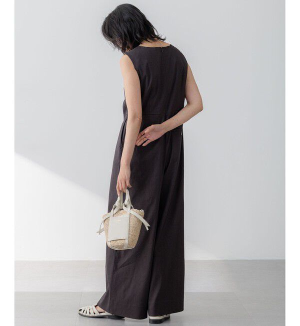 23区「【洗える】リネンレーヨンストレッチ スクエアネック オールインワン」|オールインワン|